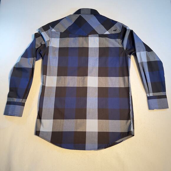 Coastal Metal Pearl Snap Button Shirt Men Medium Blue Check Pockets Surf Western - Picture 3 of 14